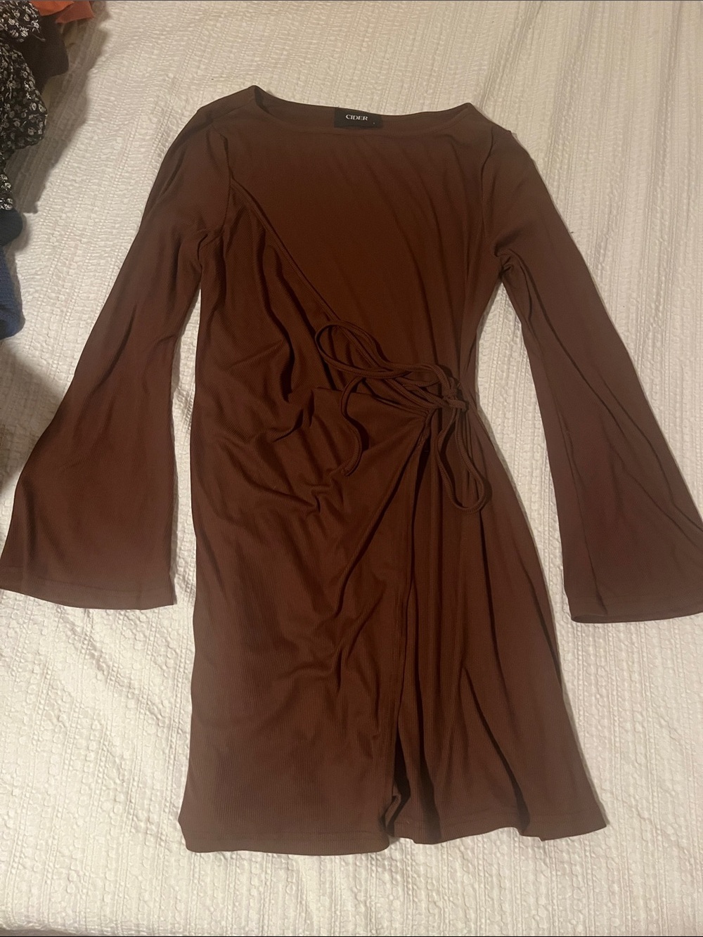 Cider Brown Long-Sleeve Wrap-Tie Dress